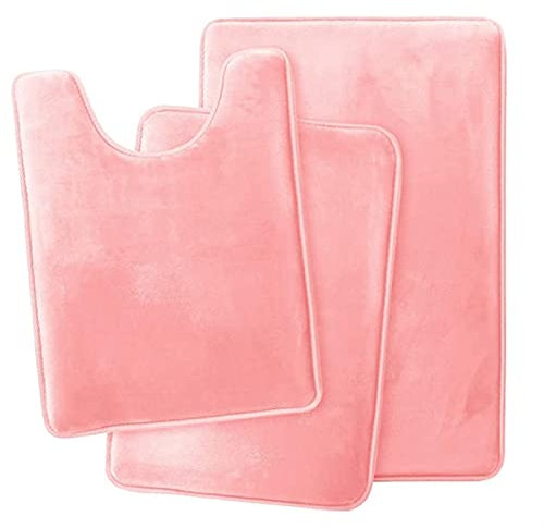 Lifup Lot de 3 Tapis de Bain Doux en Microfibre Antidérapant et Absorbant l'eau, Tapis Contour WC pour Douche, Baignoire et WC Rose