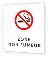 DECOHO - Pictogramme Zone Non Fumeur - Panneau signalétique PMMA - Picto Noir - Format 9x9 cm - Usage intérieur et extérieur - Blanc