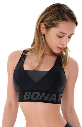 Bona Fide Sport-BHs für Damen – schlagfeste Sport-BHs mit hoher Unterstützung für Damen – entworfen für Fitnessstudio, Laufen und Fitness, Bermud Schwarz, Medium