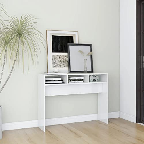 ZQQLVOO Table console blanche brillante 105 x 30 x 80 cm en bois dérivé du bois, table console, table console, table de couloir, table d'entrée, table d'appoint pour entrée et couloir