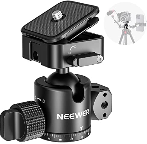 Neewer Testa a Sfera con Piastra a Sgancio Rapido Arca a 4 Lati, Pan a 360° Inclinazione di 180°, 4 Fori di Posizionamento ARRI 1/4, Manopola di Blocco Aggiornata 2in1 per Videocamera, Max 6kg, GM12