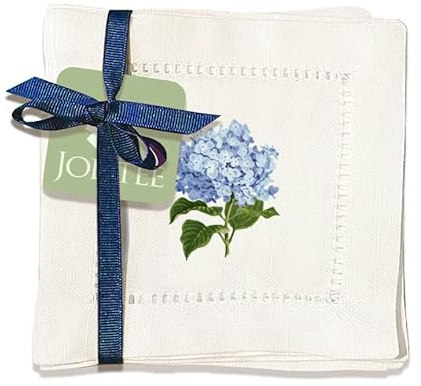 Jolitee Decorative Hemstitch Cocktail Napkins, 6x6 Washable Linen-Like Cloth Napkins, Handmade for Entertaining and Everyday Use (Hydrangea)
