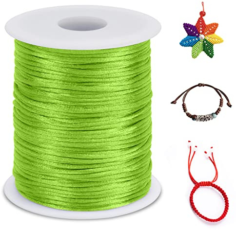 LEREATI Nylon Cord 2.5mm x 100m, Satin Cord Nylon String, Coloured Beading Thread for Making Bracelet, Necklace, Chinese Knot, Jewellery (Light Green)