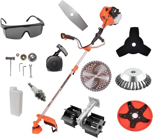 KNakasaki | Cortacéspedes Desbrozadora Gasolina | 65cc 3,0hp | Motor 2 Tiempos | Accesorios Incluidos | Cuchilla 3 Dientes, Carrete Doble Hilo, Disco 80 Dientes, Cepillo de Alambre, Disco 5 Puntas