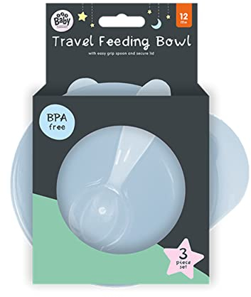 Blue Baby Bowl with Easy Grip Spoon and Secure Lid for Easy and Safe Feeding, BPA Free Food Grade Plastic, 400ml Toddler Bowl & Matching Spoon Kit 3Pcs for 12 m+