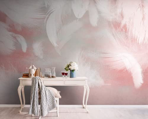Papier Peint Panoramique Plume Rose Moderne Papier Peint 3D Intissé Décoration Murale