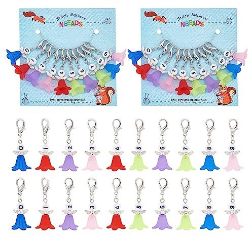 nbeads 20 Stück 10 Farben Engel Maschenmarkierer, Flügel Und BLUMENNn Häkeln Charms Abnehmbarer Karabinerverschluss Verriegelung Masche Marker Für Stricken Weben Zubehör Quilten Schmuck