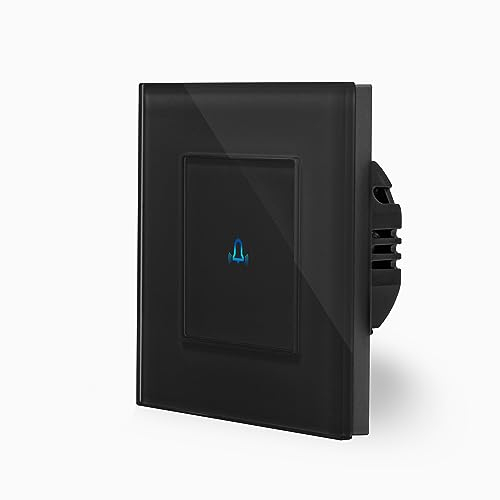 Luxus-Time Touch Türklingel Taster Impulsschalter LED Kontrollleuchte Drucktaster Haustür Klingel Wandschalter Impuls Treppenhaus Wohnungstür Eingangstür im Glasrahmen in schwarz Glasblende