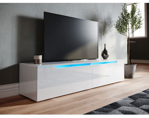 SONNI Mueble TV con Luz LED Regulables de 12 Colores,Mueble de Salón Blanco 140x35x30cm
