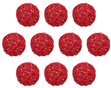 Uxcell 10 Pcs Wicker Rattan Balls 2.4 Inch Rattan Decorative Balls for Centerpiece Bowls Vase Fillers Home Decor Red