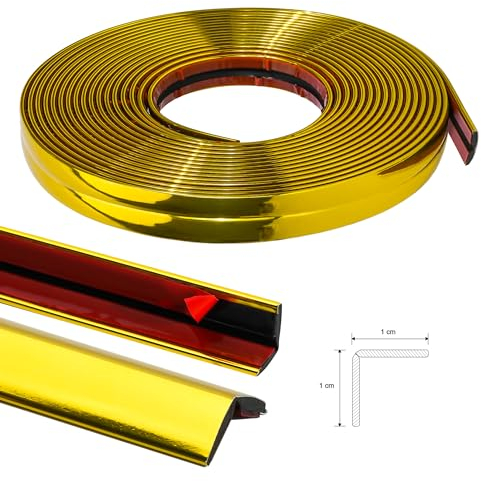 JSIWOTH 6.1 M Peel and Stick Molding Trim, Self Adhesive Inside & Outside Corner Guard & Edge Protector, Baseboard Wall Trim Molding for Wall, Corner, Window, Table, Gold