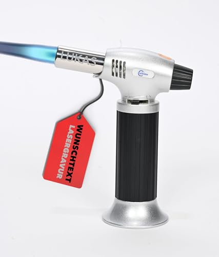 Chalumeau de cuisine personnalisé avec gravure laser texte au choix pour | Idée de cadeau pour homme et femme | Brûleur à gaz Bunsen rechargeable en option