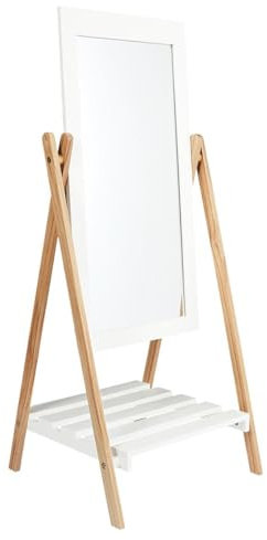 C L'AFFAIRE Miroir sur Pied Inclinable avec Etagère Coloris Blanc et Aspect Bois