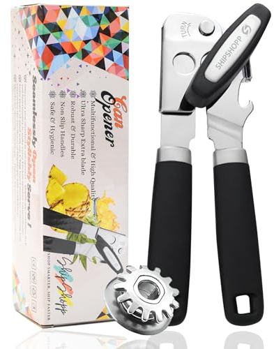 Shipshopp Innovated Tin Opener UK - Stainless-Steel Manual Can Opener for Large Cans - Ideal Kitchen Gadgets Good Grips Magnetic Can Openers That Work for Arthritis Hands, Black