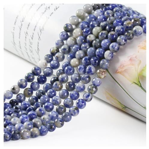 Ouubuuy 60pcs Blue Dot Jasper Crystal Beads, 6mm Round, Jewelry Making Beads