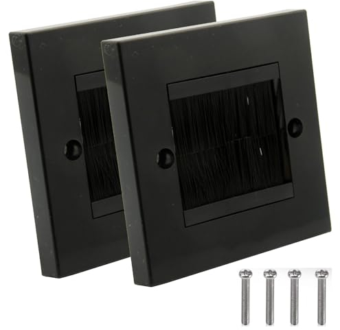 2Pcs Brush Wall Plate, Cable Entry Cover, Single Gang Brush Panel, Wall Cable Cover, Cable Pass Through Insert for Decorate HDMI, TV, Ethernet, Speaker Wires, for Home Office, with 4 Screws, Black