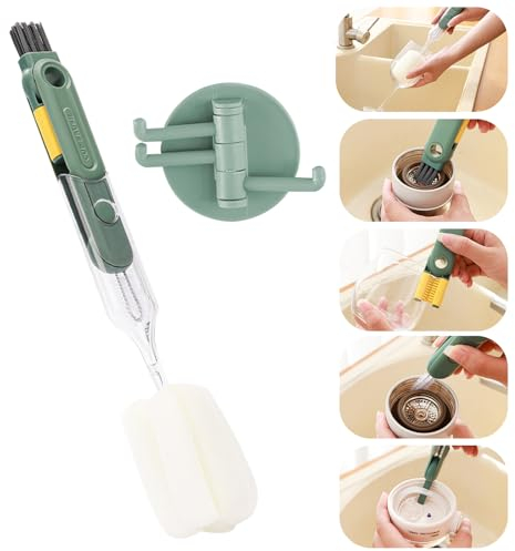 KASESSS 5-in-1 Brosse de Nettoyage des Bouteilles d'eau, Goupillon Biberon, Multifonctionnelle Brosse Nettoyage, Goupillon Bouteille, Goupillon Gourde, Réutilisable Brosse de Nettoyage avec Crochet