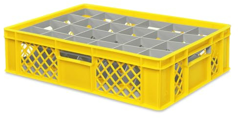 BRB Gläserkiste 600x400 mm für 15, 24, 33 oder 40 Gläser, farbig (Gelb, für 24 Gläser Ø 87 mm, Glashöhe max 122 mm)