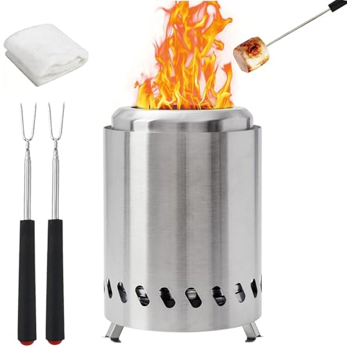 Feuerschale Klein Feuerstelle Feuerschale Tischkamin Outdoor Feuerkorb Feuertonne,betrieben mit Pellets oder Holz, Edelstahl- Tragbare Feuerstelle für Terrasse, Garten Diameter 22cm