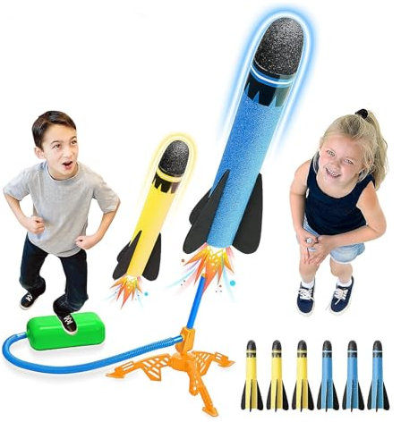 Qivange Rocket Launcher Toys for Kids Age 3 4 5 6 7 8, 6Pcs Foam Rocket Toy for 3-10 Year Old Boys, Outdoor Garden Toys for Boys Girls Birthday Gift
