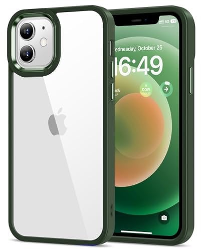 HOOMIL Cover per iPhone 12/iPhone 12 Pro 6,1 Pollici, Custodia Anti-Ingiallimento, Antiurto e Anti-Graffi, Retro Rigida Trasparente - Verde Scuro