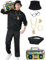 Ezuwail 90er Jahre Outfit Herren 80er Jahre Erwachsene Halloween Karneval Kostüme Cosplay Trainingsanzug Casual Outfits 9Stk(Schwarz/2XL)