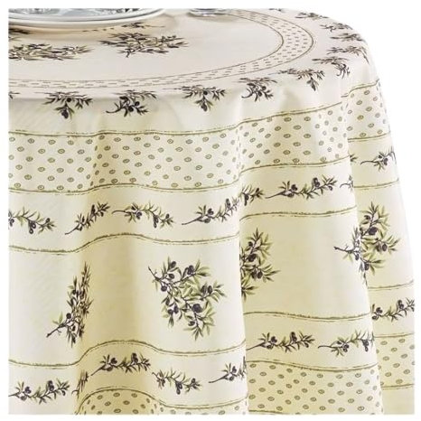 Olivou Tischdecke, Provence, fleckabweisend, 100 % Polyester (beige/grün, 180 cm)