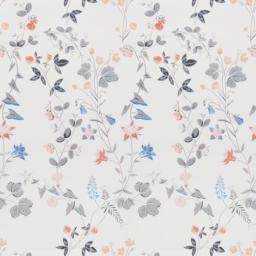 Papier Peint Adhesif Fleuri Orange Bleu,44 x 500cm Papier Peint Jaune Blanc Floral Papier Peint Gris et Noir Feuille Papier Peint Autocollant Botanique Papier Peint Adhesif pour Meuble Chambre,Salon