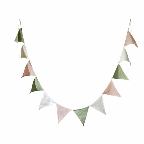 Loberon Wimpelgirlande Rêveline, Zarte Farben, Robuste & Waschbare Qualität, Kinderzimmer, Kindergeburtstag, Dekoration, Leinen, Baumwolle, rosa/grün/Creme