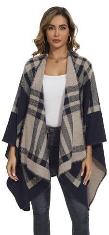 FEFLO Cape, Winter-Schal, Schultertuch, Decke, Strick-Cape für Damen, Decke, Cardigan mit Knöpfen