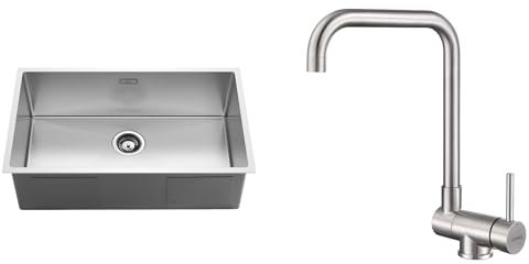 Lonheo Fregadero de cocina 74 x 44 cm cepillado + grifo de cocina plegable Lform acero inoxidable