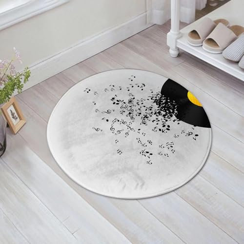 FSDGY Badvorleger Fußmatte Flauschig Teppich Badezimmerteppich Duschmatte für Bade & Wohnzimmer Schlafzimmer,Musik, abstrakte Musik Illustration Fliegende Musiknoten CD Album tanzen in der,60x60 cm