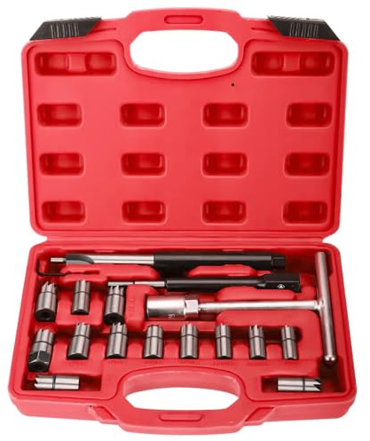 FreeTec 17 pzas Escariador de Inyectores, 14-21,5 mm Escariador de Asiento de Inyector Diesel, Profesional Escariadores Asiento Inyectores Kit Limpieza y Fresado Compatible con VW Audi BMW