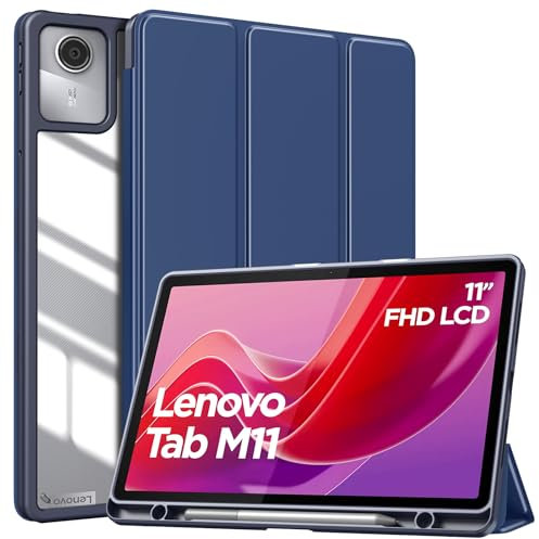 MoKo Funda para Lenovo Tab M11 2024 (TB330FU/TB330XU) 11 pulgadas con Lápiz,Ultra-Fina Funda Plegable Auto Sueño/Estela, Funda Protectora con Parte Trasera Transparente para Lenovo Tab M11,Azul Marino