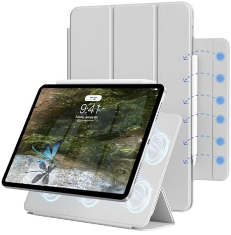ZOPSGYU Magnetische Hülle für iPad Pro 11 Zoll 4./3./2. Gen, Grau | für iPad Pro 2022/2021/2020, Trifold Ständerhülle mit Stifthalter, Unterstützung Pencil Aufladung, Auto Schlafen/Wachen