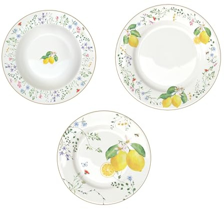 EASY LIFE Fleurs et Citrons - Juego de vajilla de 18 piezas para limones de porcelana