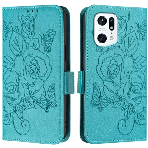 Étui à Rabat pour Smartphone Compatible avec la Coque Oppo Find X5, étui Portefeuille Fin en Cuir PU à Rabat, étui de Protection Antichoc avec Porte-Cartes + dragonne(Light Blue)