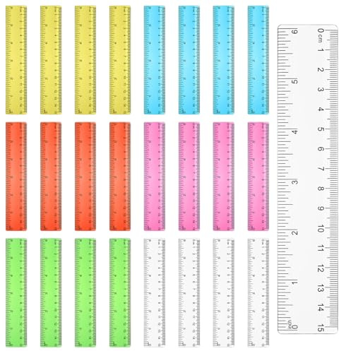 25 Stück 15 cm Lineal Set, Bunte Transparente Kunststofflineale, 6 Zoll | Klare mm Skala beidseitig, glatte Kanten präzise Linien, robust und bruchsicher, leicht kompakt, für Schule Büro Zuhause