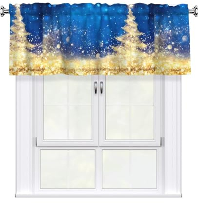 WHJDPP Tenda con stampa albero di Natale glitterato dorato con asta corta, 137,2 x 45,7 cm, per la maggior parte delle aste per tende standard o decorative, per cucine, bagni, lavanderie