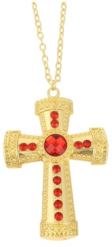 YingMengZhiGe Kreuz Kette Metall Herren Damen, Lange Halskette mit Kreuz Anhänger, Priester Kostüm Accessoire, Priesterkostüm Kinder, Keltisches Kreuz Anhänger, Orthodox Halloween Kette