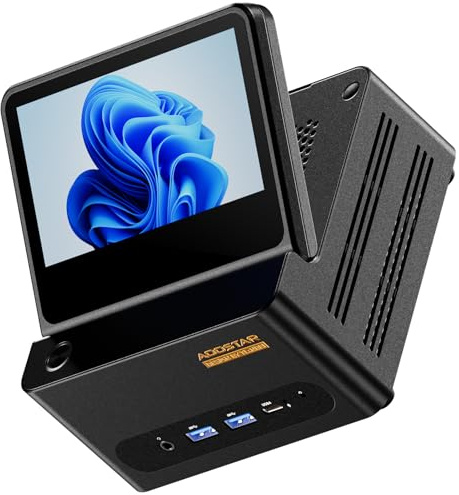 AOOSTAR G-FLIP Mini PC R7 PRO 8845HS(5.1GHz,AI Prozessor),Mini Desktop Computer 32GB DDR5 RAM 1TB M.2 PCIe4.0 SSD,Gaming PC Radeon 780M/WiFi 6/OCuLink/2xUSB4/2x2.5G LAN/5 Zoll faltbares Zweitdisplay