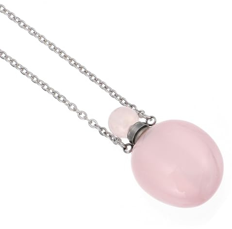 SUPVOX Natural Pink Crystal Oval Irregular Stone Essential Oil Necklace Pendant Perfume Bottle Diffuser for Aromatherapy and Travel