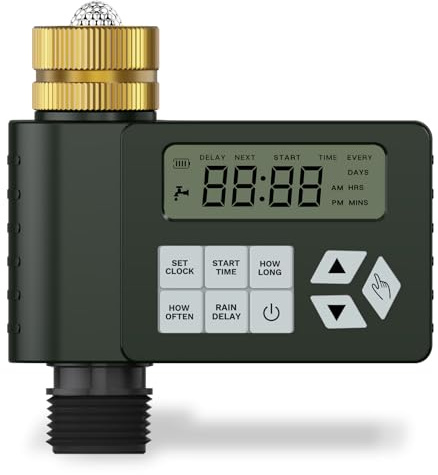 Minuteur de robinet de tuyau pour jardin extérieur, Ortis en laiton, minuterie d'arrosage programmable, IP67 et design anti-fuite, retard de pluie/manuel/automatique pour pelouse, cour, 1 sortie