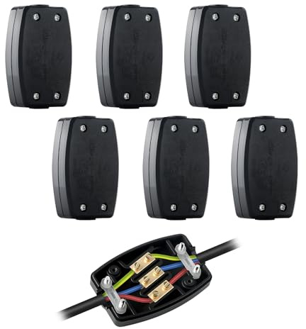 3 Terminal Electrical Cable Junction Box 13Amp 250v Flex Connector 3 Core Black Cable Connectors For Indoor Lighting, Electrical Power, Wiring – Pack of 6