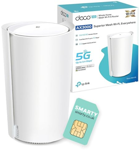 TP-Link Deco X50-5G 5G Router With Free SIM Card, Whole Home Wi-Fi 6, AX3000 5G/4G+Cat 6 Mesh WiFi Router, 2.5G (Renewed) (Renewed)