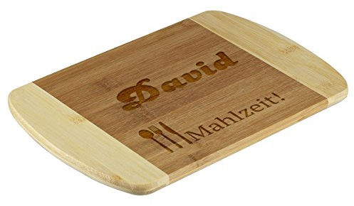 polar-effekt Frühstücksbrettchen aus Bambus mit Gravur - Personalisiert mit Namen - Schneidebrett als Geschenk 23 x 15 cm - Motiv Mahlzeit