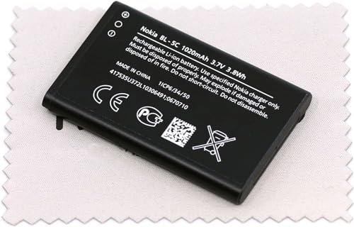 Akku für Nokia Original BL-5C für Nokia 207 208 215 220 222 Asha 202 Asha 203 Asha 205 Asha 230 C1-00 C1-01 C2-00 C2-01 C2-02 C2-03 C2-06 E50 E60 mit mungoo Displayputztuch