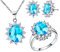 Uloveido Oval Blau CZ Steinkristall Brautschmuck Set Günstige Ohrringe Halskette und Ring für Mädchen T466