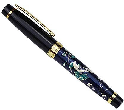HongDian Hand-Drawing Magpie Fountain Pen, Iridium Bent Nib 1.2 mm Gift Pen Case Set, Collection Gold-plated Pen