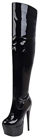 LUXMAX Donna Stivali Alti sopra al Ginocchio Plateau Tacco a Spillo Alto Vernice Scarpe con Il Tacco Altissimo con Cerniera (Nero) - 41 EU